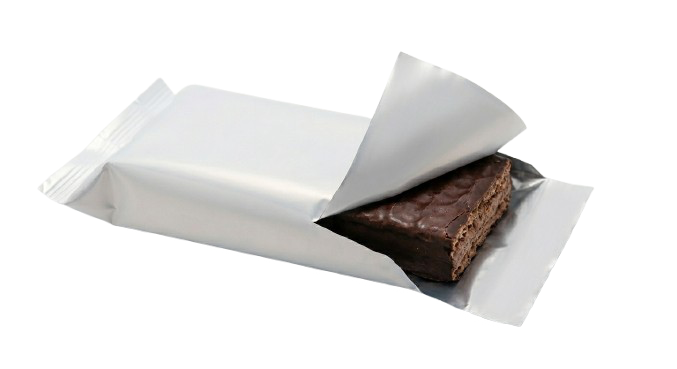Cold-sealed pouch with a chocolate bar — cold seal
